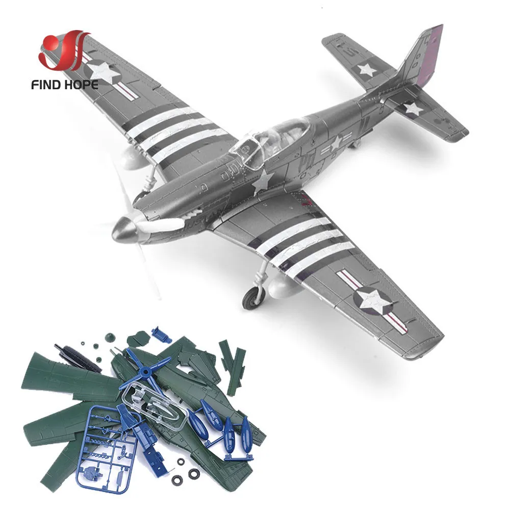 Diecast Model 148 4D Mustang P51 Fighter Assemble World War Puzzle Aereo aereo Collezioni Scena Sandpan Gioco Giocattolo 230712
