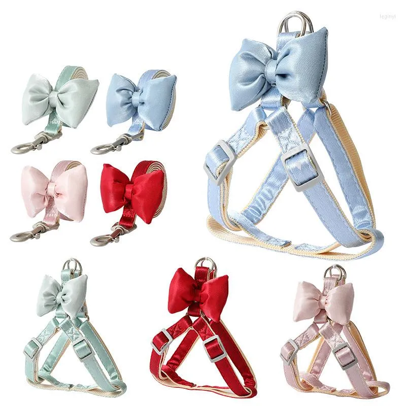 Dog Collars Harness Leash Evening Dress Bow Collar Set Adjustable Cute For Small Medium Pet Cat Outdoor Walkin