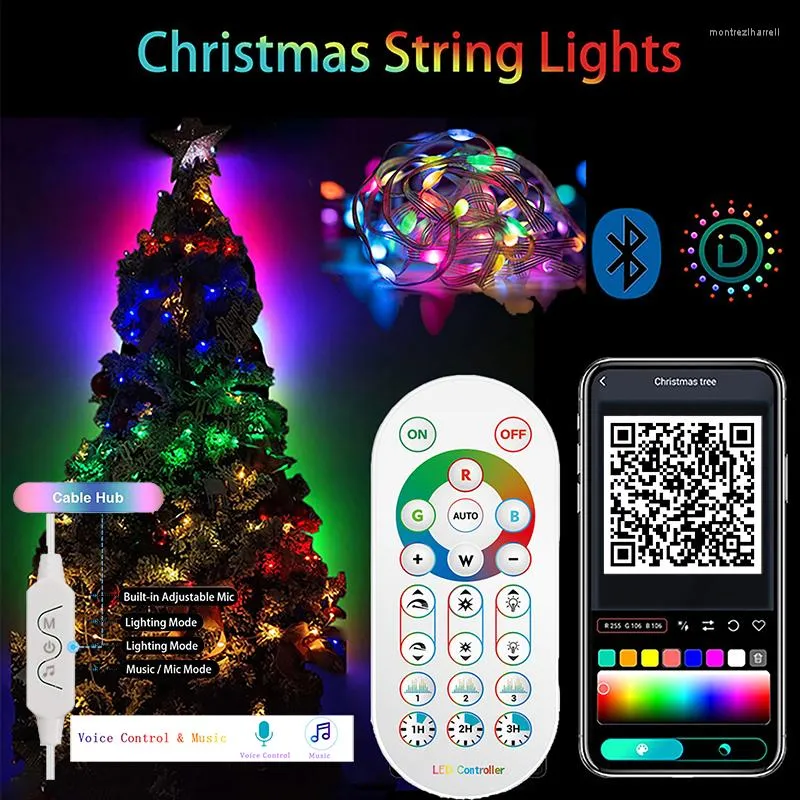 Strängar 20 m LED -sträng Lätt MIC Bluetooth -app fjärrkontroll USB SMART GARLANDLAMP FESTOON Outdoor Indoor Home Decor Party Christmas