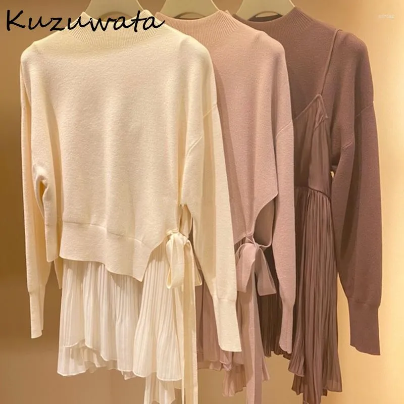 Frauenpullover Japanische 2023 Herbst Winter Frauen Pullover Langarm Kordelzug Unregelmäßige Strickpullover mit Plissee Camis