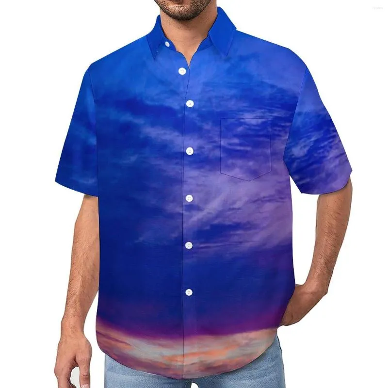Men's Casual Shirts Sunset Colorful Print Vacation Shirt Hawaiian Funny Blouses Male Plus Size 4XL
