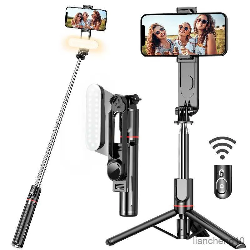 Selfie Monopods Stable Selfie Stick Trépied avec lumière d'appoint Perche à selfie extensible de 44 pouces avec télécommande sans fil et trépied Rotation à 360° R230713