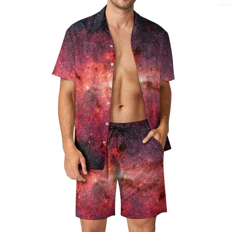 Träningsoveraller för män Färgglada Galaxy Sky Beach Herrset Vintergatanstryck Fritidsskjortset Sommar Custom Shorts 2 delar Streetwear kostym Plus Size