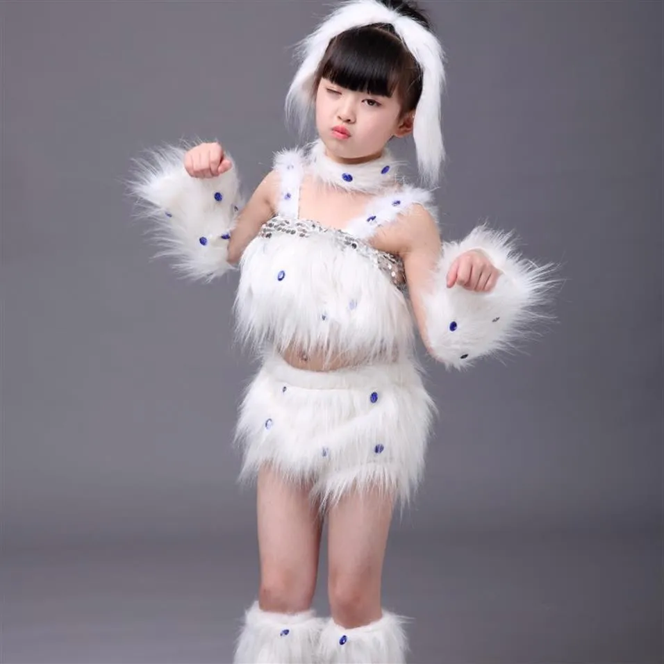 Costumes de danse de chien blanc mignon pour filles costumes de danse d'animaux vêtements de maternelle enfants costume animal performance296A