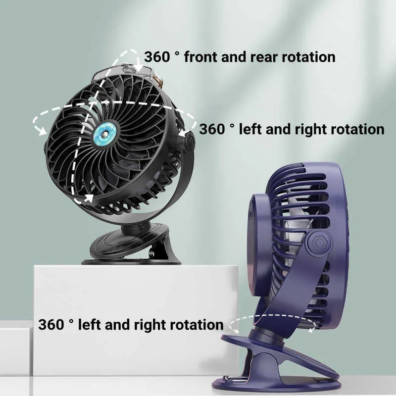 Electric Fans Mini Portable USB Clip Fan 4000mAh Rechargeable Water Mist Spray Fan Gear Wind Rotary Electric Air Cooling Ventilator Fan