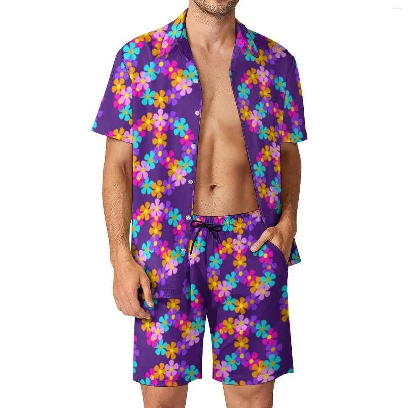 Survêtements pour hommes Bright Flowers Vacation Men Sets Floral Peace Print Casual Shirt Set Summer Graphic Shorts 2 Piece Retro Suit Plus Size