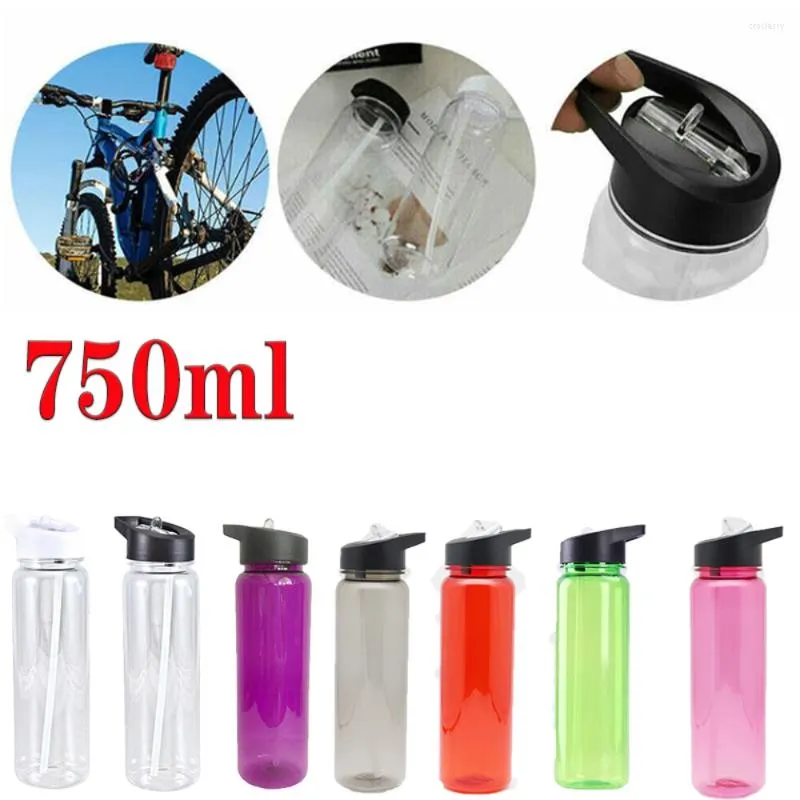 Waterflessen 750ML Plastic Lekvrije Waterkoker Met Stro Effen Kleur Eenvoudige Gym Sport Draagbare Drinkbeker Rijden Transparant