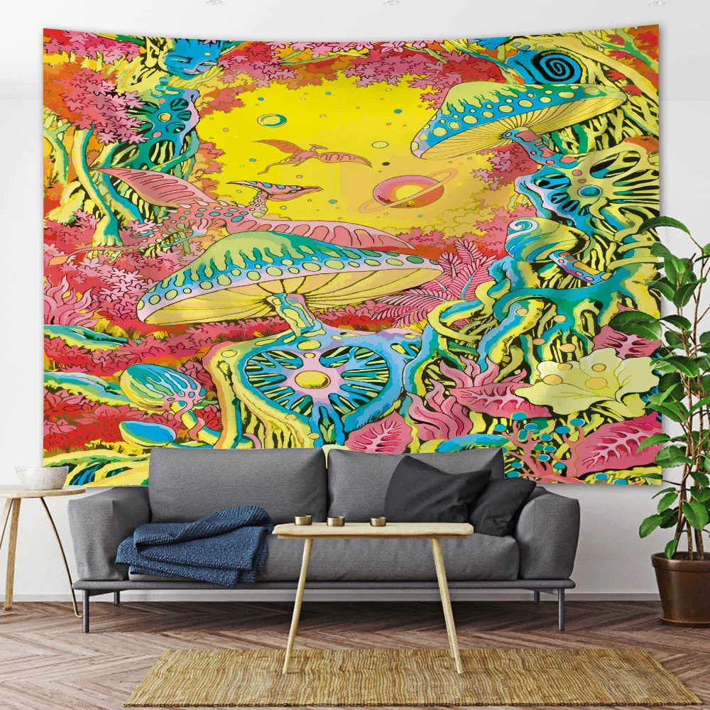 Tapisseries murales suspendues en forme de champignon, Mandala, scène de Tarot, décoration de maison, Hippie, Boho, décoration murale pour chambre, serviette de plage
