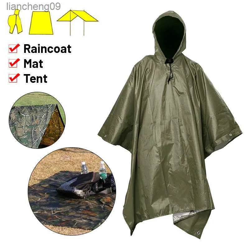 3 in 1 impermeabile multifunzionale impermeabile pioggia poncho zaino escursionismo parapioggia moto tenda da sole tenda da campeggio tappetino L230620