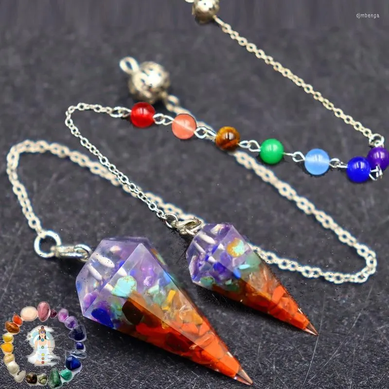 Pendant Necklaces 7 Chakra Natural Crystal Crushed Stone Charm For Car Home Decoration Reiki Healing Hexagonal Cone Stones Jewelry Gift