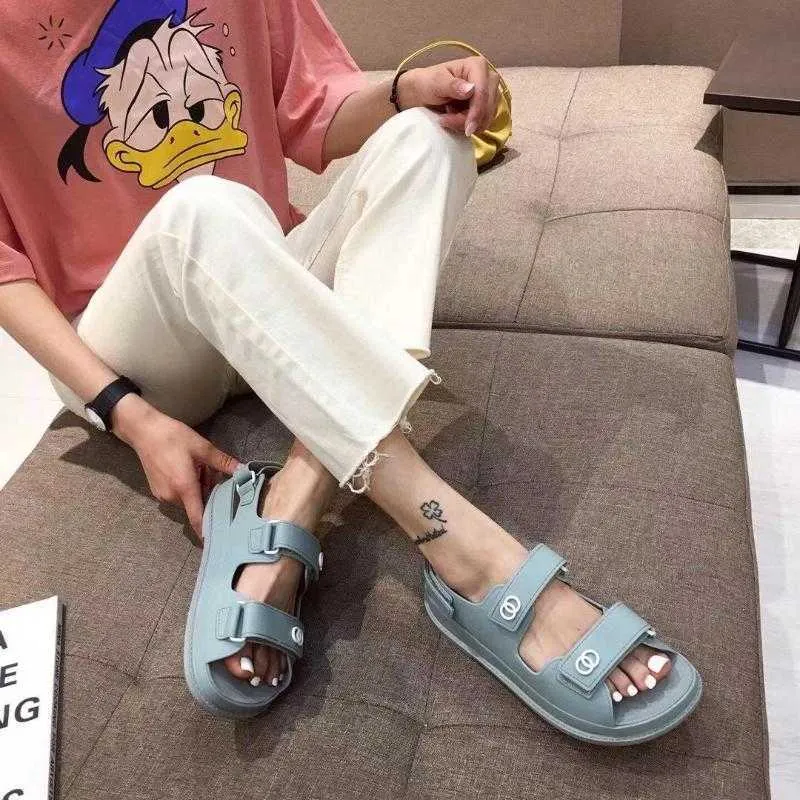 dam designer sandal breda tjocka sandaler plattformsreglage C sandaler krokögla naken sandaler skor klassiskt märke strand casual kvinna tofflor strand kardborre sandel