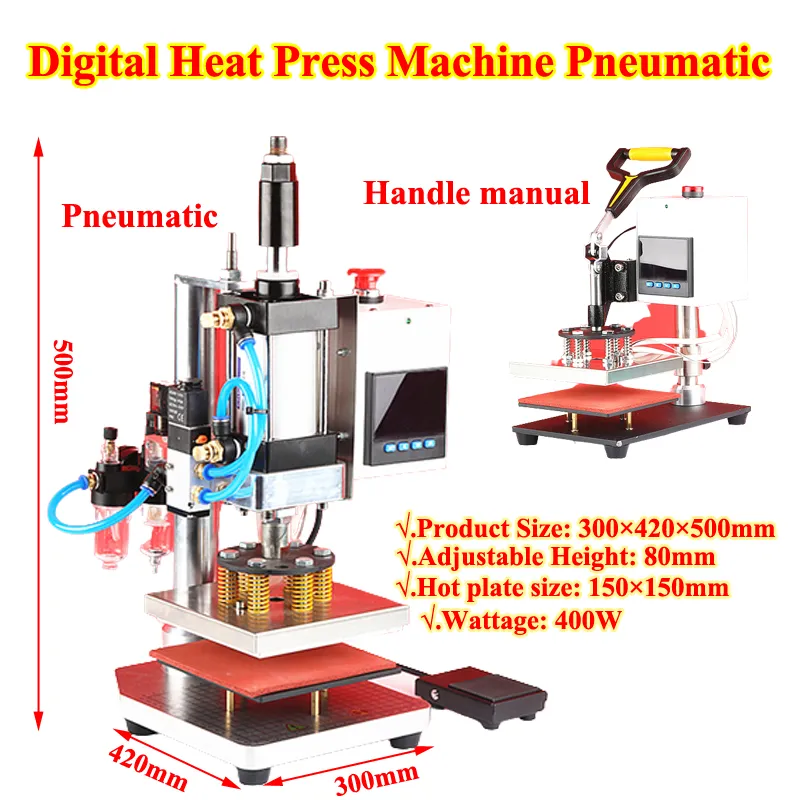 LY Pneumatische manuelle Digitalanzeige, Schnittprägemaschine, 150 x 150 mm, Heißpresse, Nähen, Transfersublimation für DIY-T-Shirts