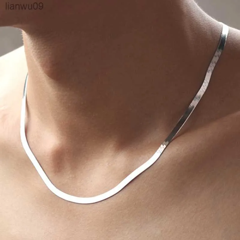 925 Sterling Silver Color Necklace 4mm Snake Chain Men Women Par Sterling Silver Jewelry Blade Chain L230704