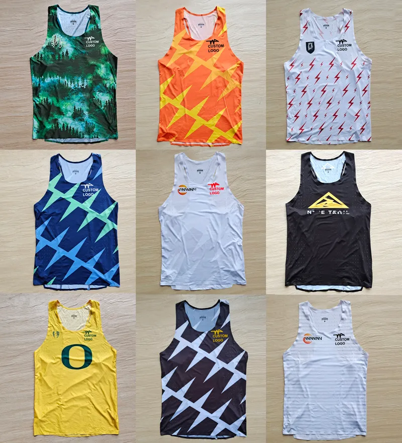 Regatas masculinas Colete Maratona Homem Corrida Rápida Rede Respirável Velocidade Atleta Profissional Track Field Singlet Personalizável 230713