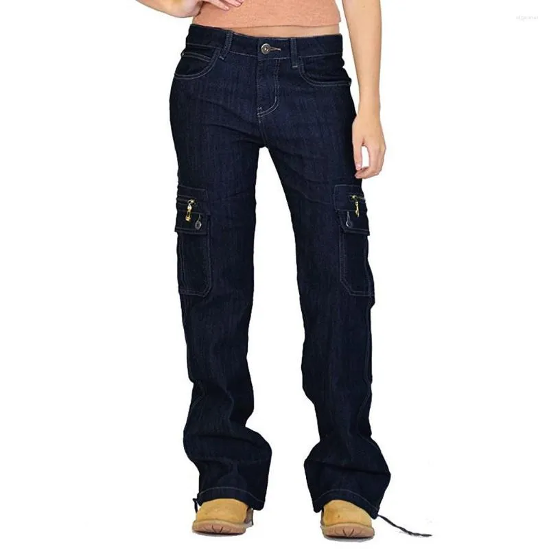 Jeans da donna Streetwear Pantaloni lunghi Denim Destoryed Flare Button Gamba larga Cargo Combat Abiti vintage anni '90