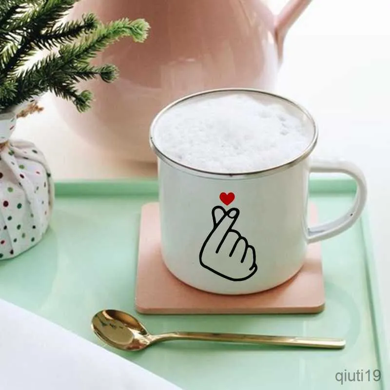 Mugs Love Heart Print Creative Glass Coffee Tea Mug Drinks Dessert Breakfast Milk Jiuce Cup Water Mugs Handle Drinkware Vintage Gifts R230713
