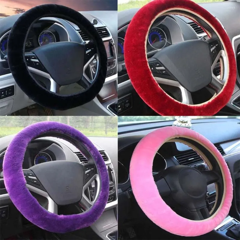 Steering Wheel Covers Winter Warm Non-slip Fuzzy Cover Faux Wool Car Interior Accessoriescar Plush Styling