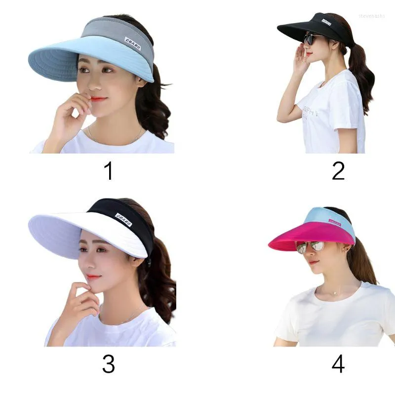 Geniş Memlu Şapkalar Kadınlar Güneş Vizörü Şapka Mektupları için Yaz Ultra-Büyük Renk Bloğu Printe