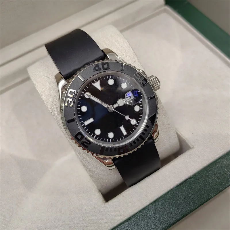 Bracelet en caoutchouc hommes montres montre de luxe yachtmaster de haute qualité 40mm 124300 montre en acier inoxydable bracelet en silicone montre design automatique avec boîte SB037 C23