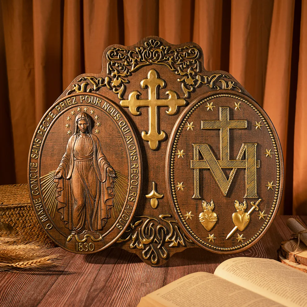 Diyalo medalla milagrosa de la virgen maría, placa católica de madera  Natural para colgar en la pared, adorno de iglesia para el hogar, regalo -  AliExpress