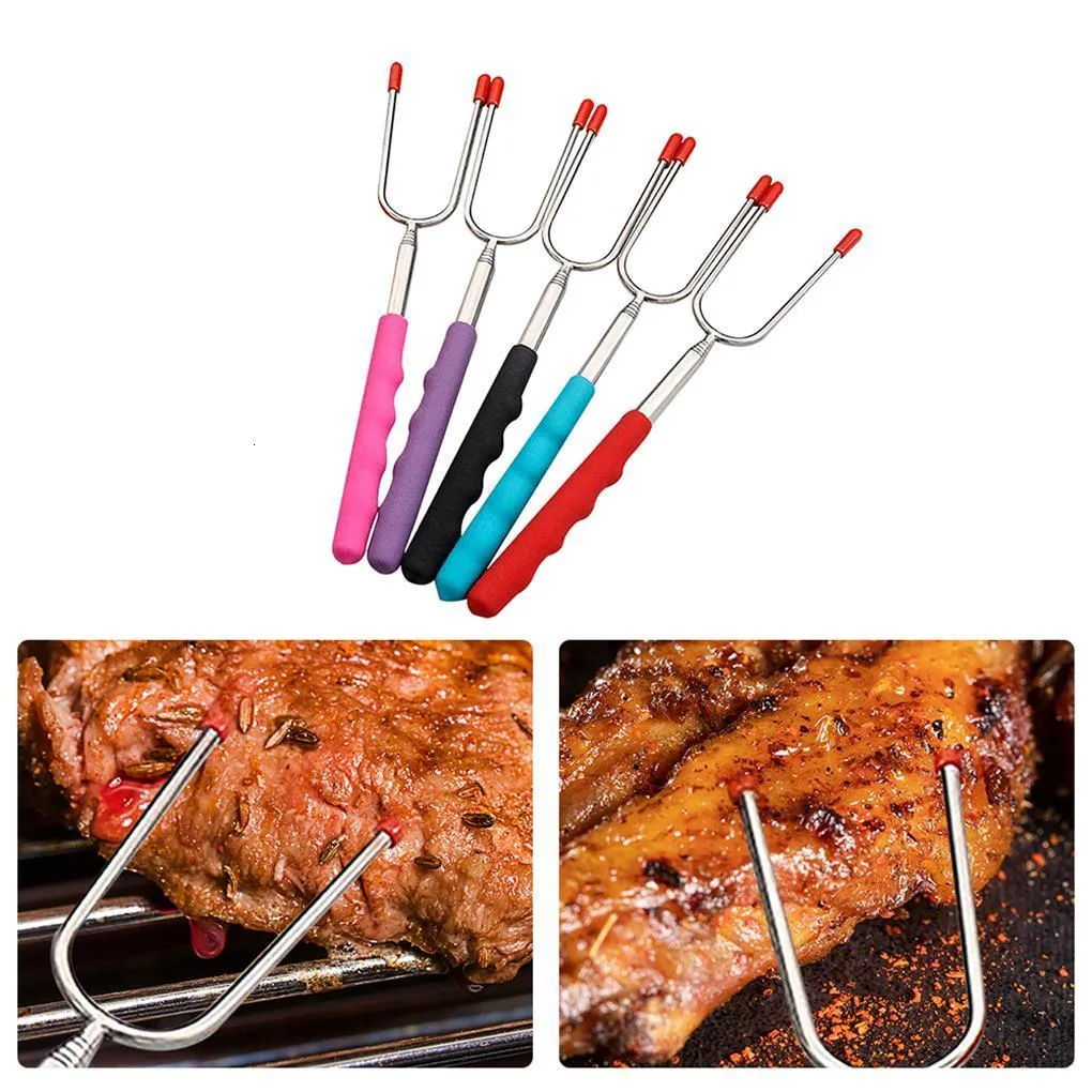 Accessori per utensili per barbecue 5 pezzi Set di forchette a forma di U per barbecue in acciaio inossidabile Bastoncini per arrostire all'aperto Estensibile Roaster Kitchen Home Picnic Supplies 230712