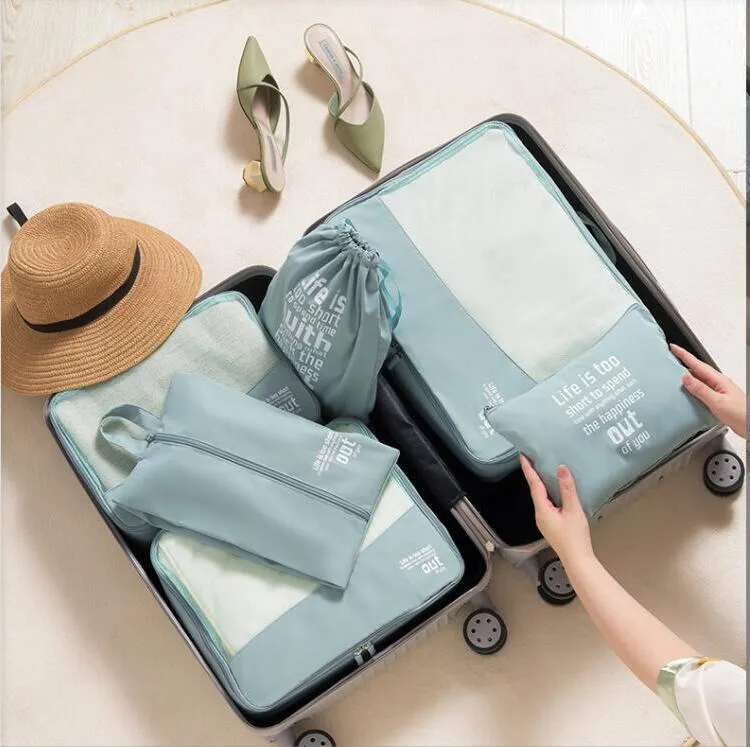 Researrangör förvaringspåsar Suitcase Packing Set Storage Cases Custom Mönster Bärbar bagagearrangör Tidy Pouch 6st/ Set