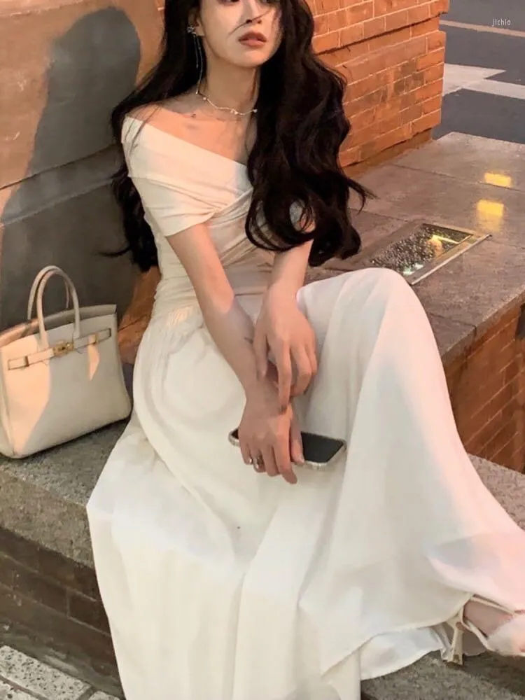 Casual Dresses Elegant Fashion Women White Black Off Shoulder Dress Spring  Summer A Line Party Prom Long Vestidos Female Evening Robe From Join3,  $40.17 | DHgate.Com