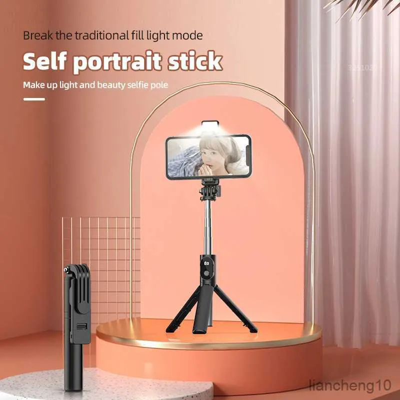 Selfie Monopods FGCLSY 2023 Nowy bezprzewodowy selfie Bluetooth Stick z Light Light Portable Tratod Multifunkcyjna migawka na iOS Android R230713