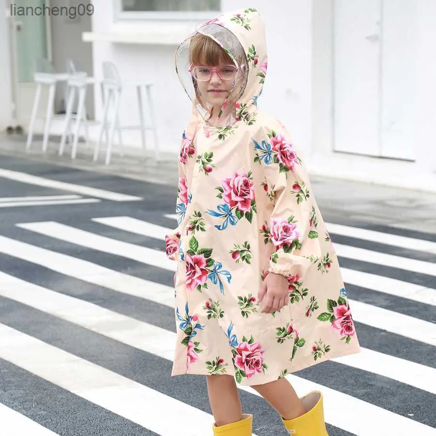 Stylowe duże kwiaty dzieci deszczowo -deszczowe dziewczyny Poncho Baby Waterproof Poncho Rain Płaszcz Kids Rainwear Baby Rain Et L230620