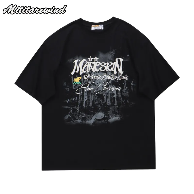 Men's T-Shirts Summer Cartoon Short Sleeve T-shirts Loose O-neck Letter Print Foaming Casual Tees High Street Hip Hop Streetwear Vintage Tops 230712