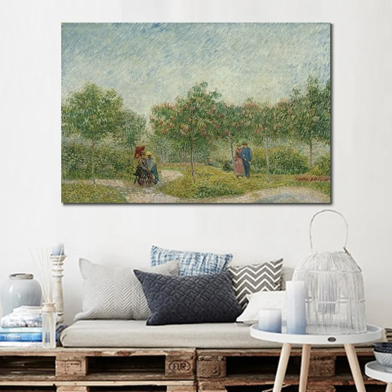 Pinturas famosas de Vincent Van Gogh Jardim com casais de namorados Paisagem impressionista Pintura a óleo pintada à mão Decoração da casa