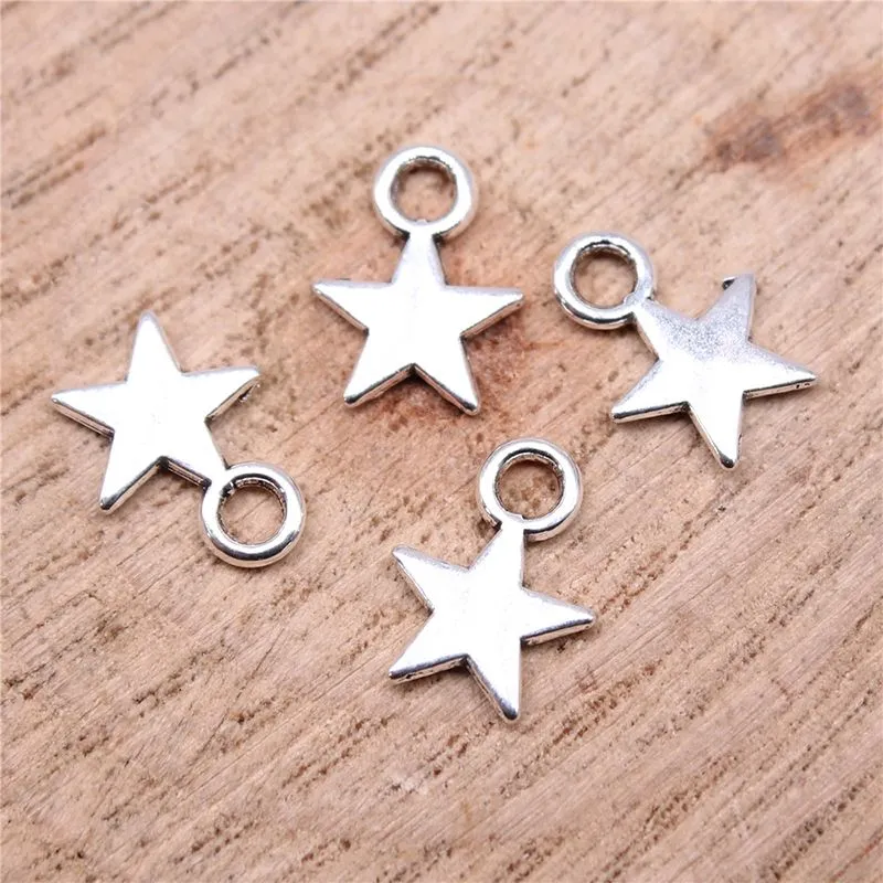 Abalorio de estrella de 9MM, colgante pequeño chapado en oro y plata para pulsera DIY, collar, pendientes, fabricación de joyas, aleación, 100 Uds.