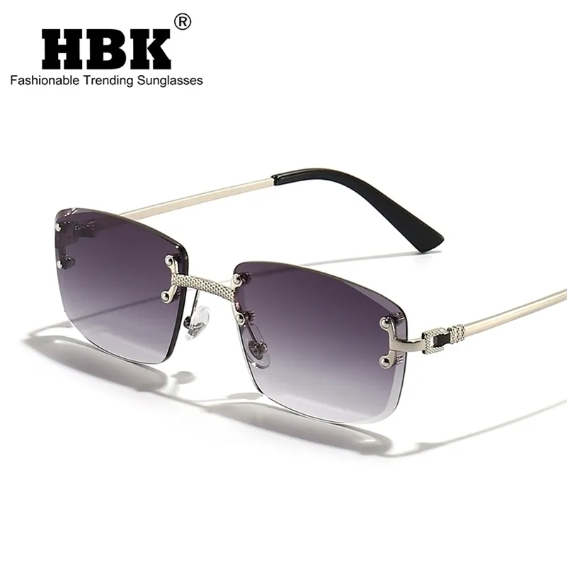 Sunglasses HBK Gradient Lens Metal Rimless Square Purple High Quality Sun Glasse Rectangle Frameless Glasses For Men p230712