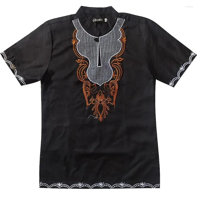 T-shirt da uomo Vintage Africa Uomo Dashiki Ricamo etnico Colletto alla coreana T-shirt manica corta Musulmano Adulto Casual Top Costume nazionale