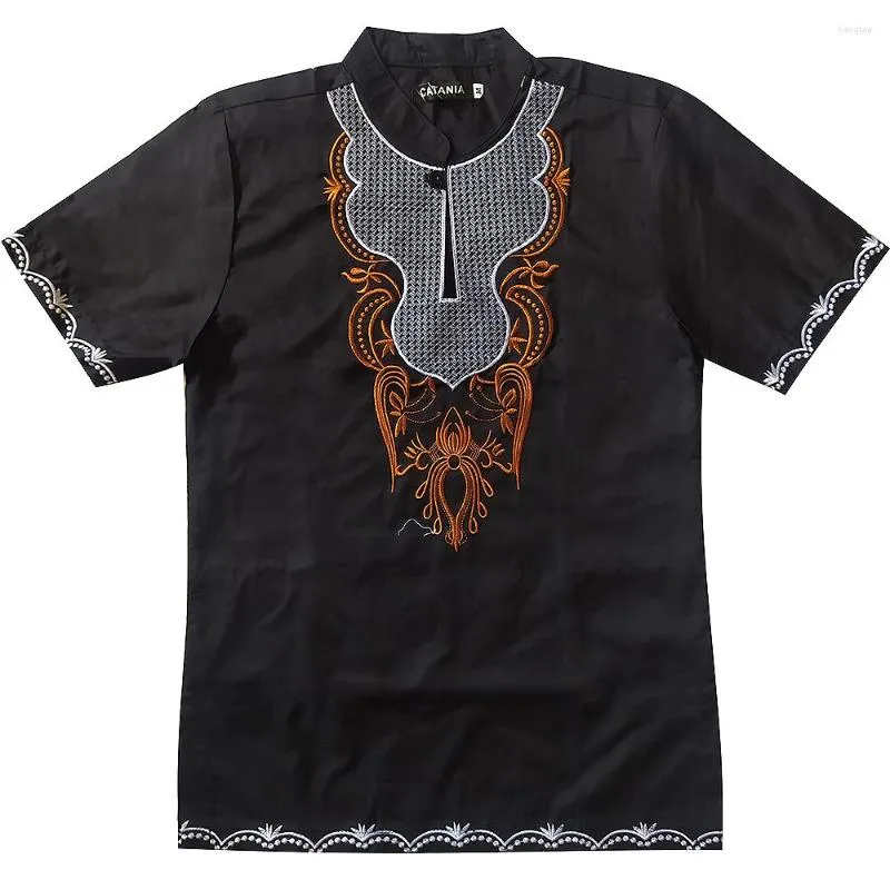 Hommes T-shirts Vintage Afrique Hommes Dashiki Ethnique Broderie Col Montant À Manches Courtes T-shirts Musulman Adulte Casual Tops Costume National