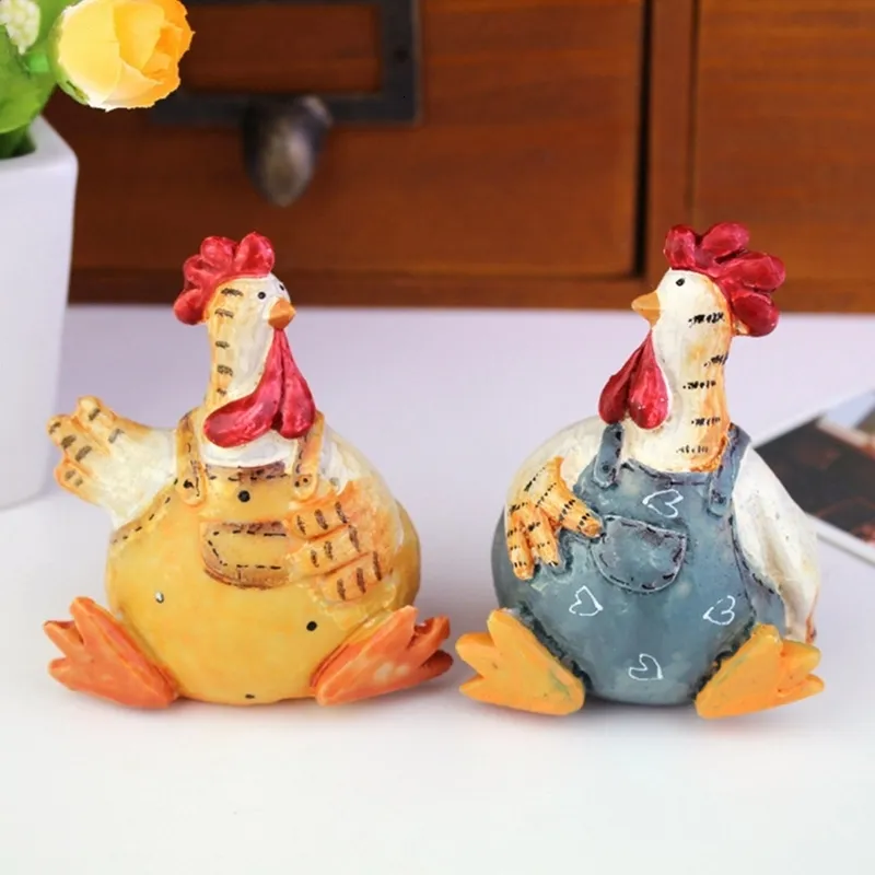 Oggetti decorativi Figurine Divertente Carino Pollo Coppia Giardino Gallo Galline Figurine Ornamento Animale in miniatura Scultura Artigianato in resina Statua B03E 230712