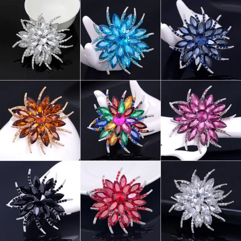 Crystal Flower Brooches for Wedding Bouquet Vintage Rhinestone Diamante Jewelry in Assorted Colors