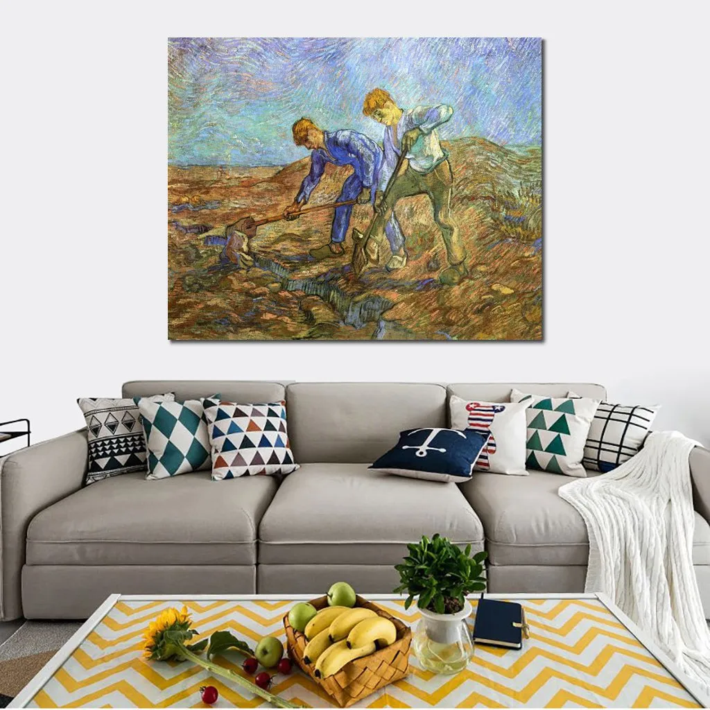 High Quality Vincent Van Gogh Oil Painting Reproduction Two Peasants Diging Handmade Canvas Art Landscape Home Decor for Bedroom