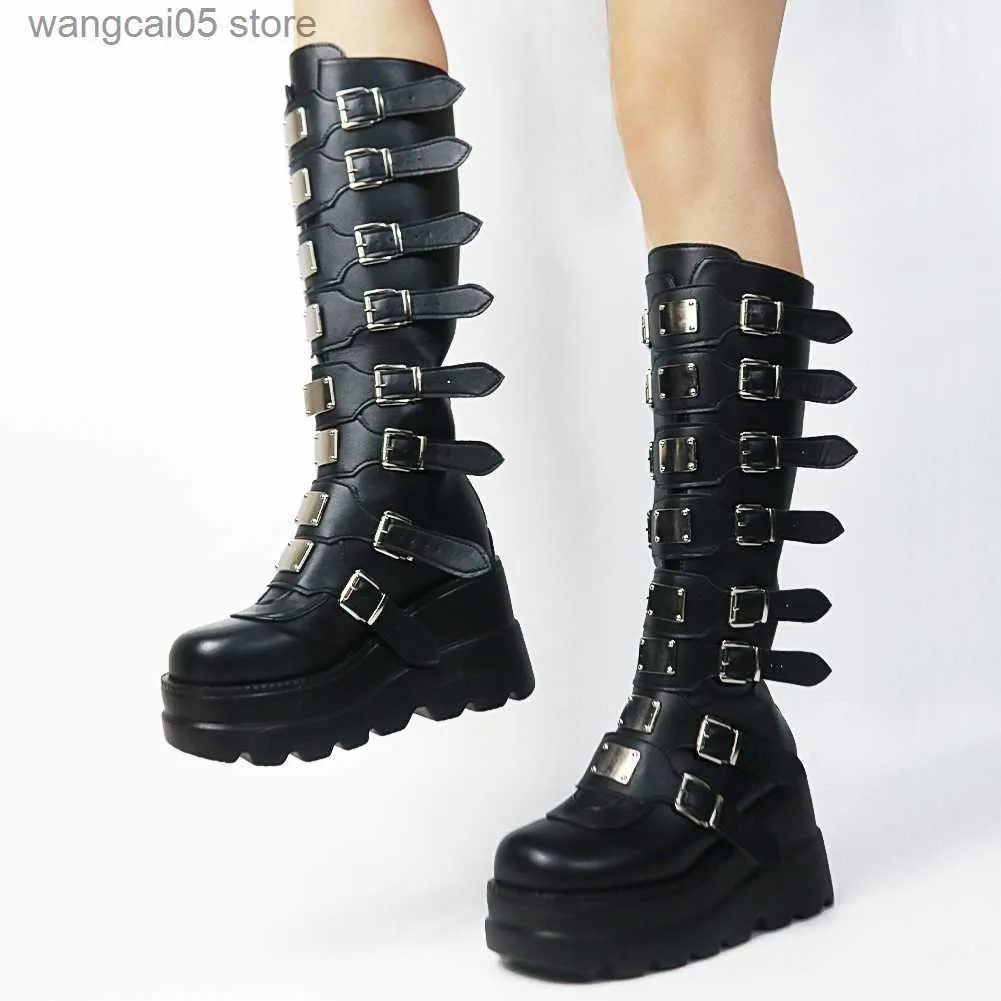 Knee high buckle boots online