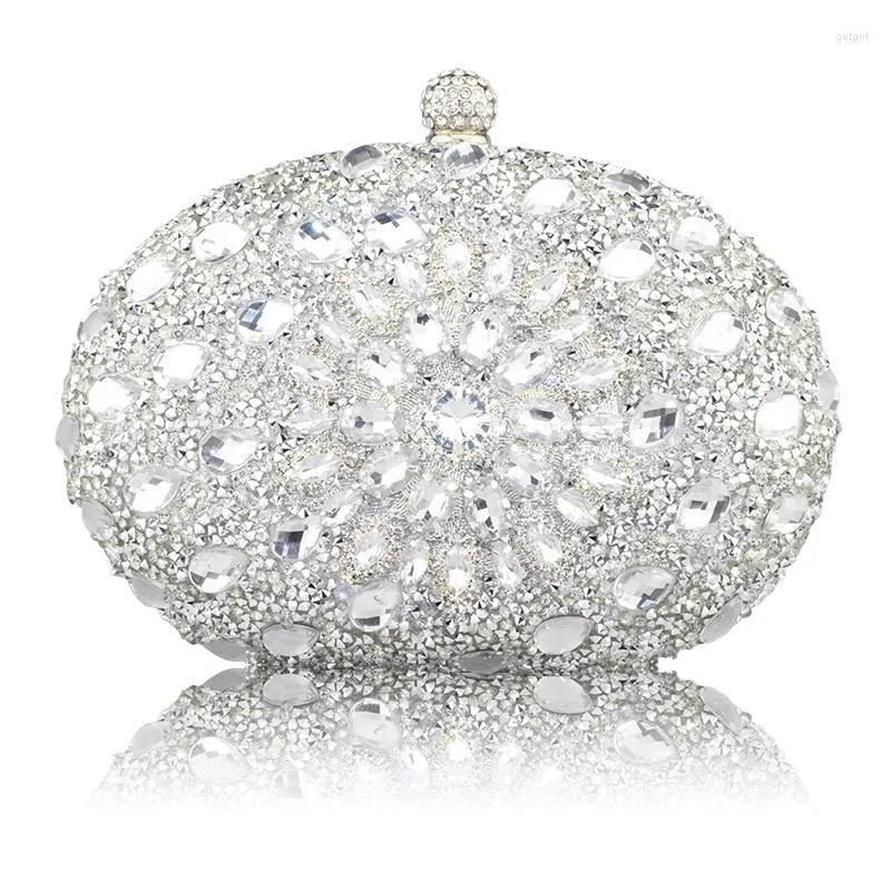 Evening Bags Wedding Diamond Silver Floral Crystal Sling Package Woman Clutch Bag Cell Phone Pocket Matching Wallet Purse Handbags