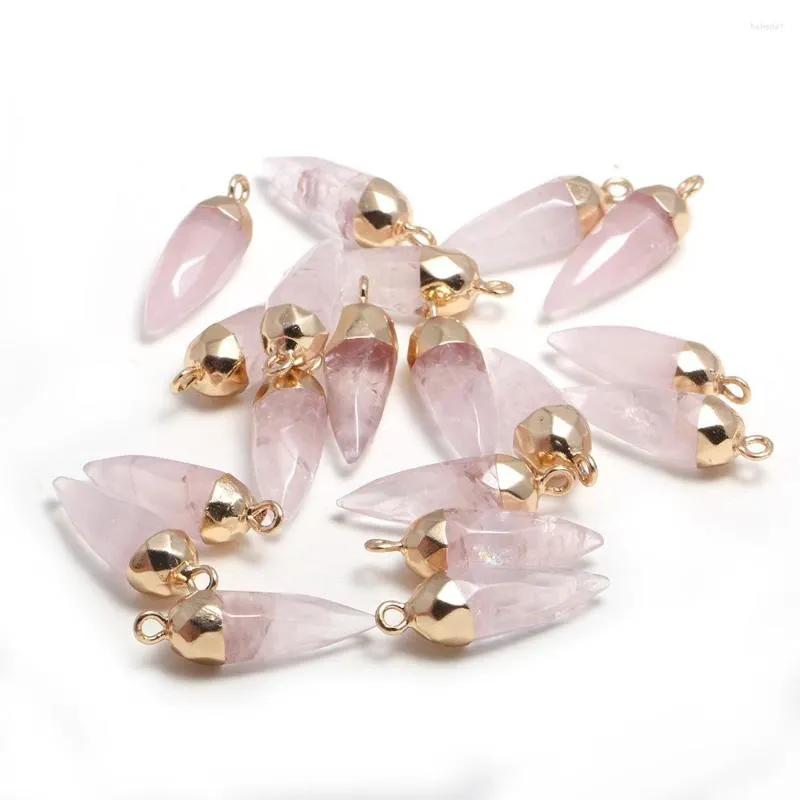 Pendentif Colliers 2pcs Pierre Naturelle Cristal À Facettes Rose Quartzs Pendentifs Pour DIY Collier Accessoires Fabrication De Bijoux Cadeau Taille 13x26mm