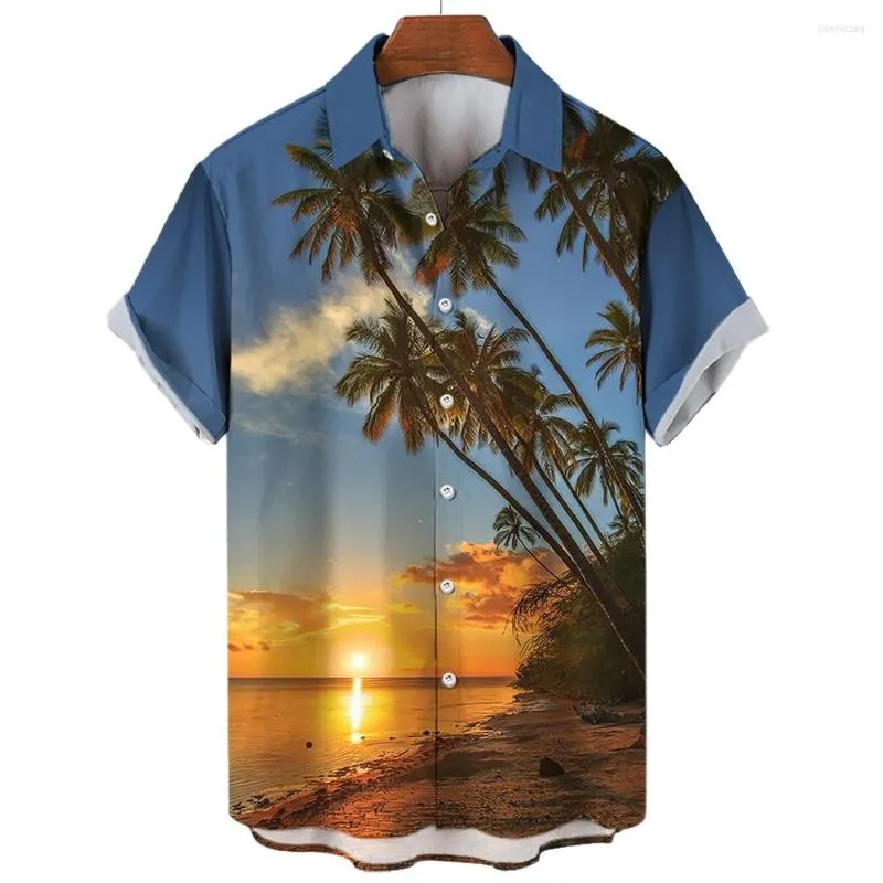 Mannen Casual Shirts Hawaiian Mannen S Korte Mouw Kokospalm 3D Printi Patroon Dagelijks Straat Oversized Tops Mannelijke T-shirts Kleding 2023