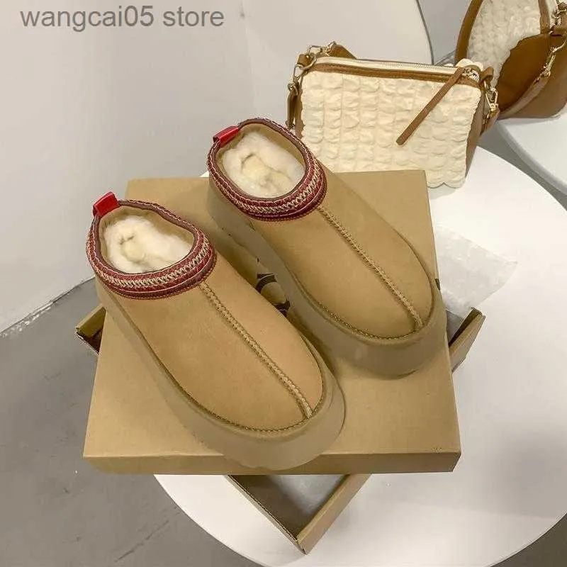 2024 Winter Plush Furry Flip Flop Slippers for Women Warm Flat Platform Suede Boots Botas Mujer T230713