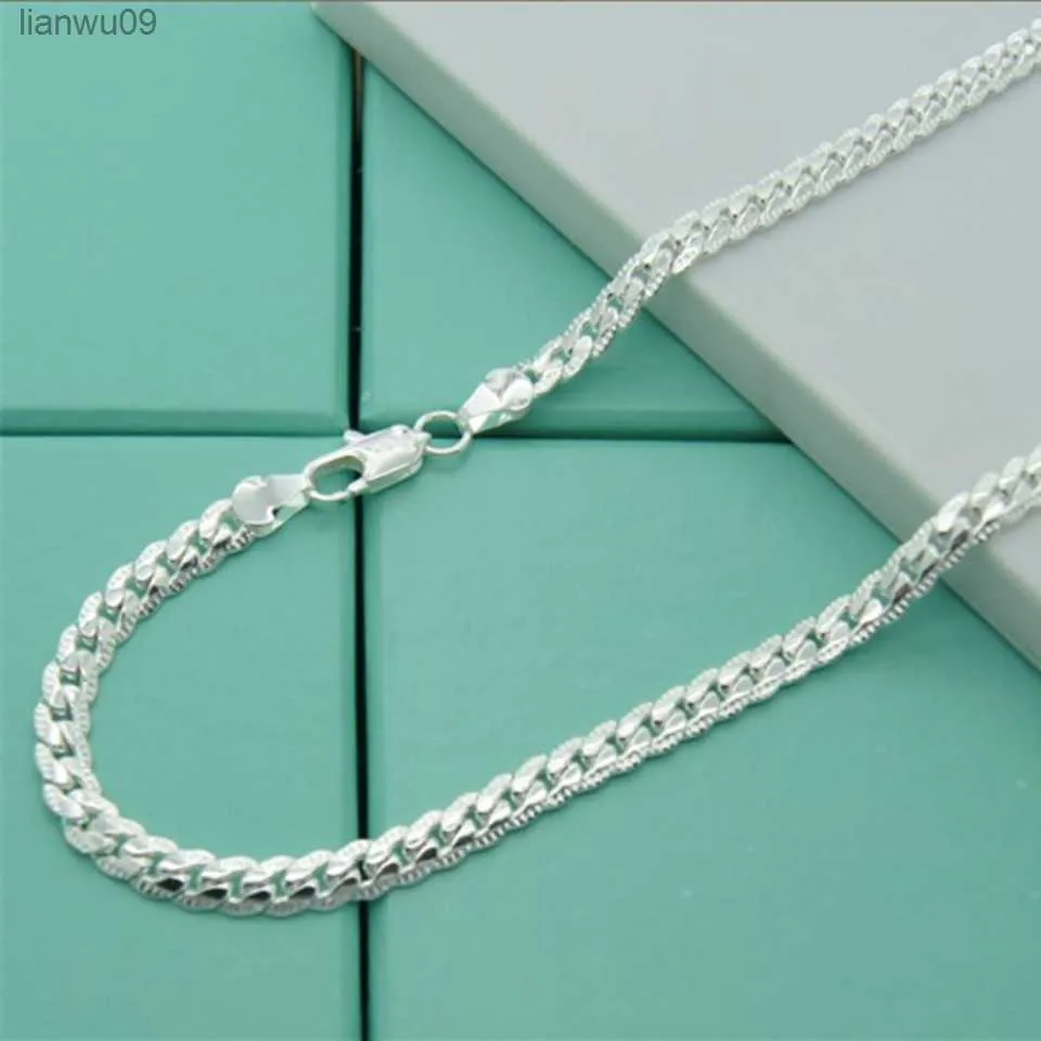 Nieuwe 925 Sterling Zilveren Ketting Unisex 5MM Flat Snake Link Chain Karabijn Collares Kettingen Voor Vrouwen Mannen Sieraden gift L230704