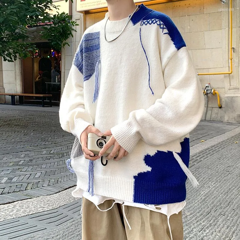 Herrtröjor 2023 Autum Streetwear Herr Retro Hål Fringed Tröja Lös Mångsidig För Stickad Långärmad D105