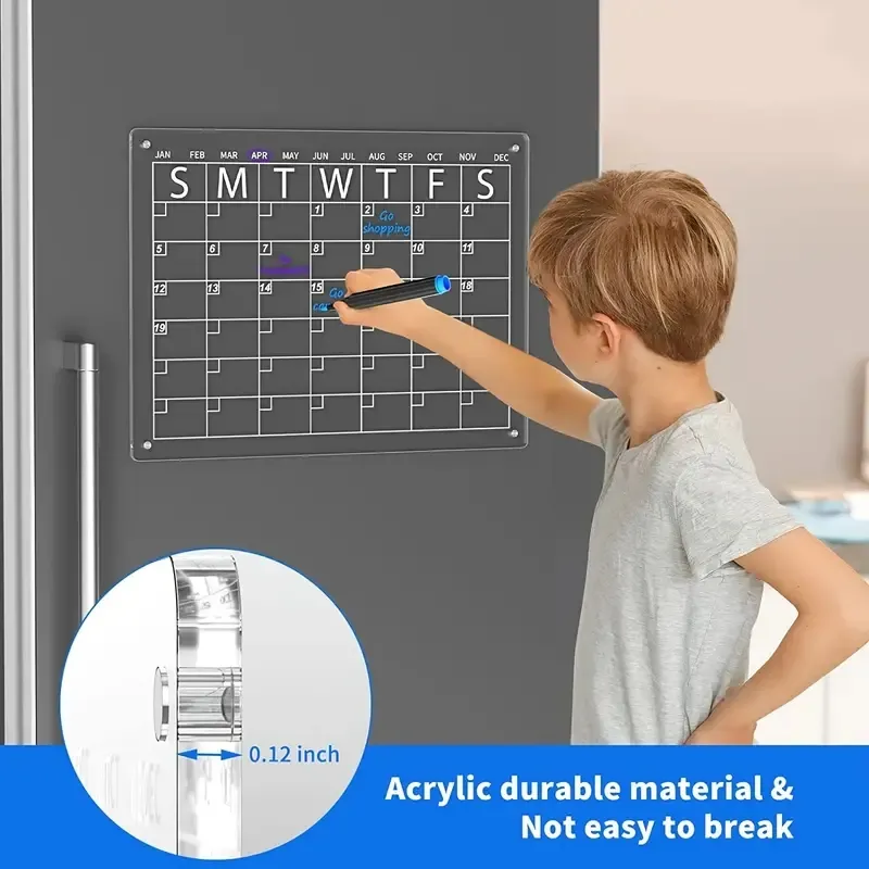 Acrylkalender für den Kühlschrank, klare, trocken abwischbare Planung für das Familienbüro, multinationaler personalisierter Monatsplaner