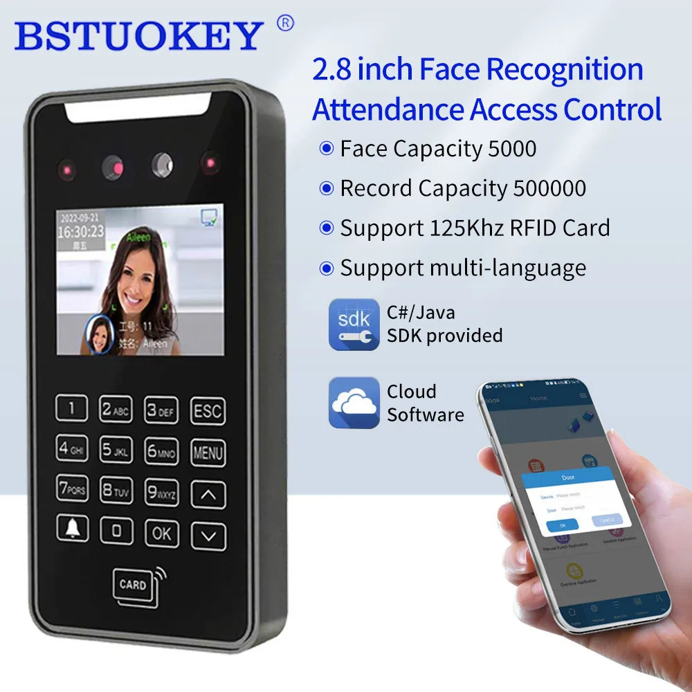 Recognition System 2MP HD 2 8inch 5000User Biometric Face Access Control TCP IP Wifi Cloud Software SDK Staff Attendance Reader 230712