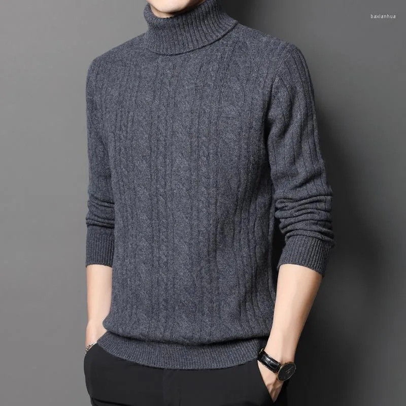 Men s Sweaters Male Wool Thick Knitwear Winter Turtleneck Cashmere Sweater Man High Collar Warm Twisted Pure Jumpers
