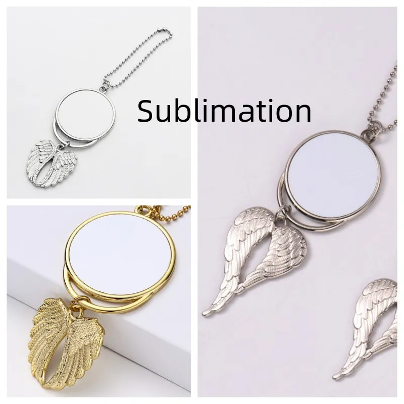 Sublimation Blank Car Pendants Round Angel Wing Necklaces Rearview Mirror Decoration Hanging Charm Ornaments Car Accessories Crative Festivals Birthday Gifts