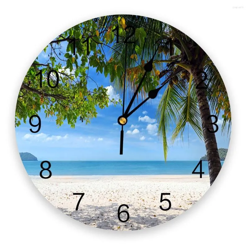 Horloges murales plage plantes tropicales 3D horloge Design moderne bref salon décoration cuisine Art montre décor à la maison